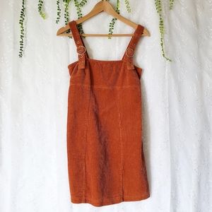 Burnt Orange Corduroy Overall Mini Dress